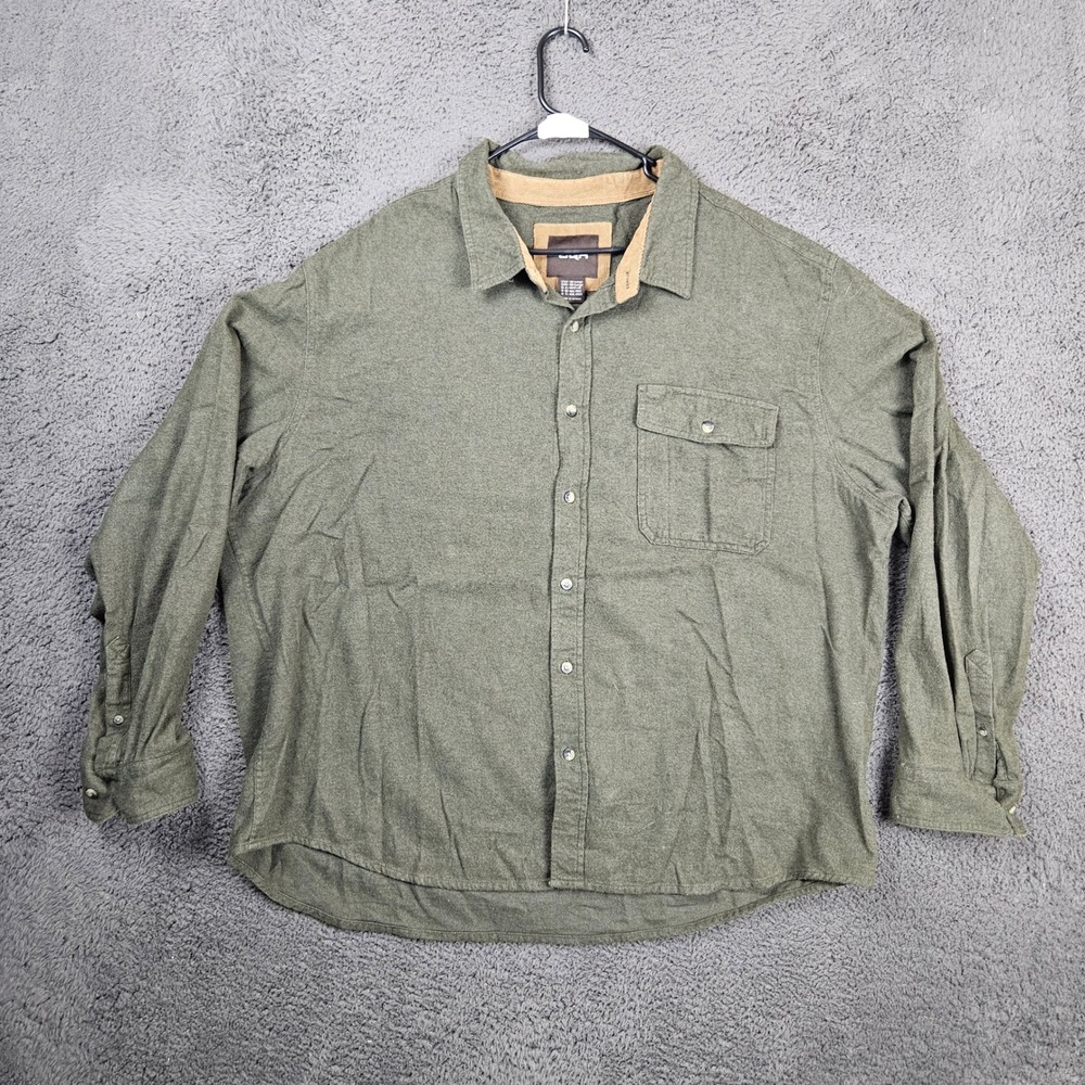 CQR Mens 3XL Olive Green Flannel Button Down Shirt Corduroy Collar Long Sleeve